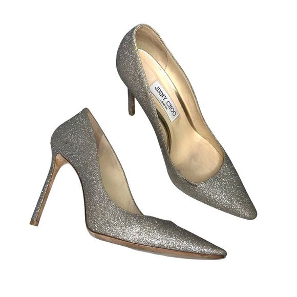 Jimmy Choo Romy 100mm Platinum Ice Dusty Glitter Pointy Toe Pumps Size EU 40 - Picture 1 of 7
